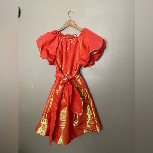 CHRISTOPHER JOHN ROGERS orange shiny puffy sleeve dress for Target sz xxs EUC - Picture 9 of 14
